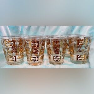 Vintage MCM Pepsi-Cola Set of 8 Drinking Cocktail Barware Low Ball Gold Glasses